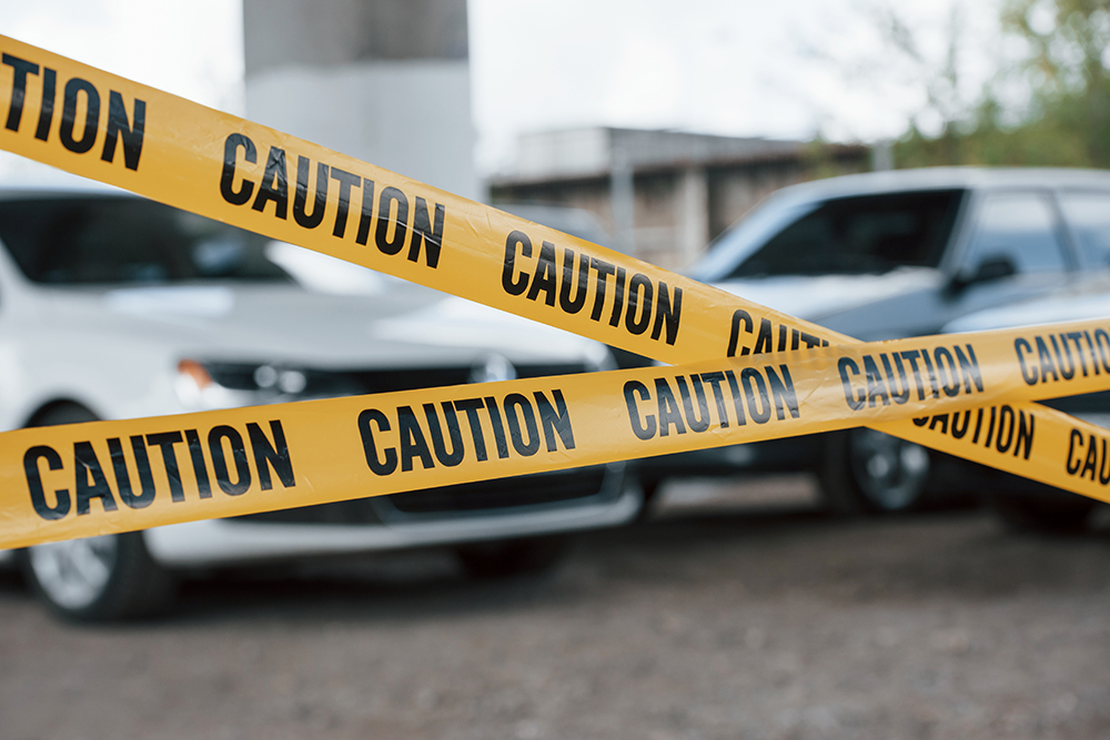 Yellow Caution Tape after a car accident