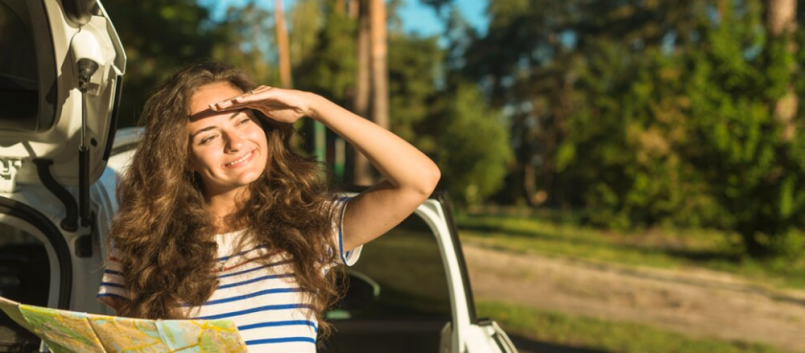 beautiful woman on a road trip