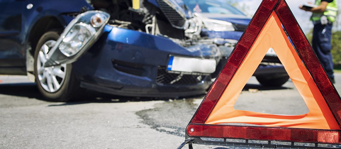 Road accident with smashed cars.